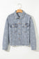 Bow Knot Print Light Wash Raw Hem Denim Jacket