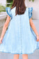 LDC Ruffled Sleeves Buttoned A-line Collared Denim Dress: Beau Blue