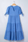 LDC Gingham Textured Bow Tie Short Sleeve Tiered Midi Dress: Dusk Blue