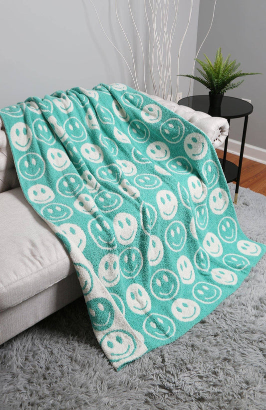 Super Lux Smiley Face Throw Blanket: Mint