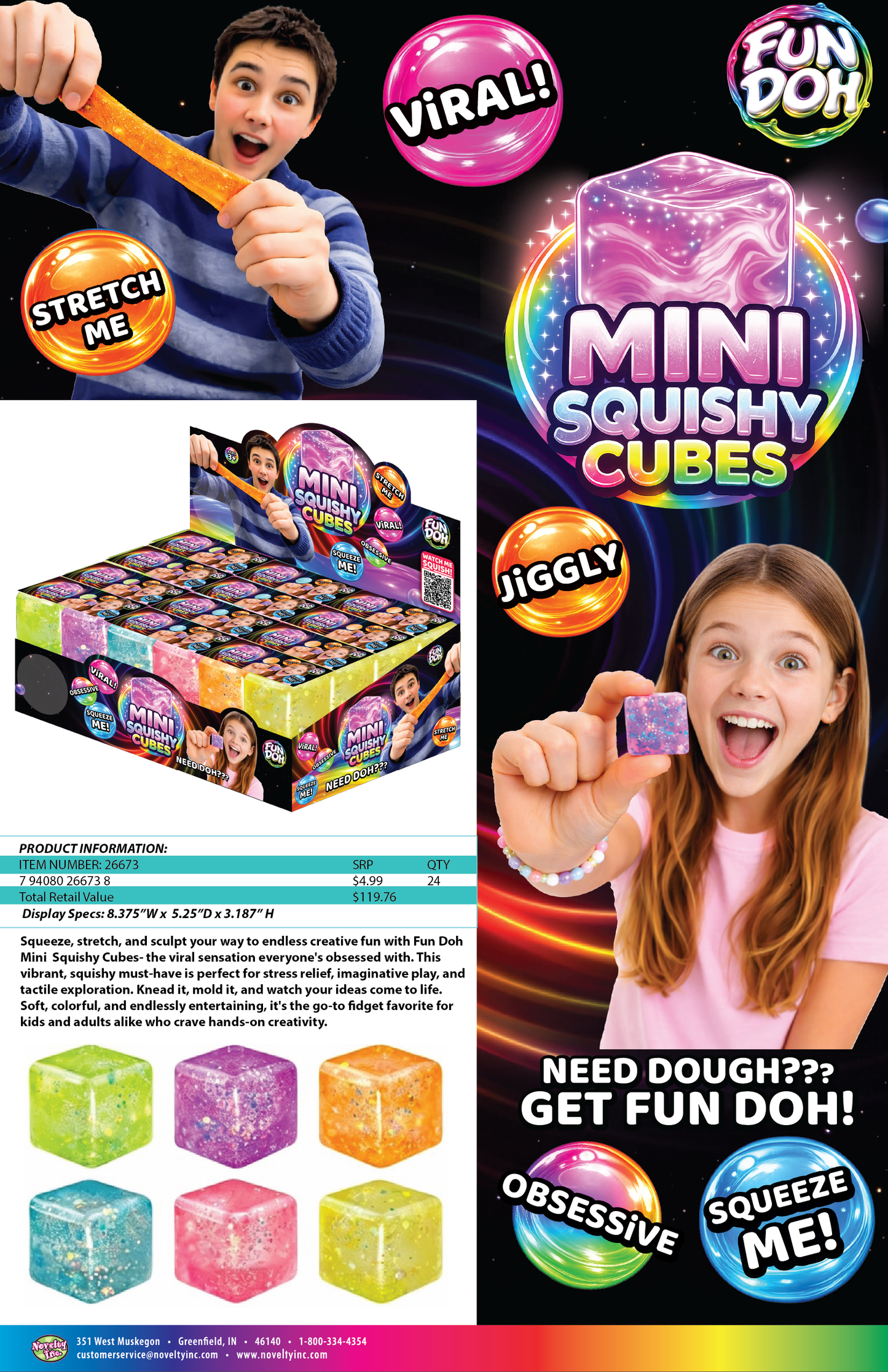 Fun Doh MINI Squishy Cube 2 Pack VIRAL Variety - 24/Display: Wholesale Price