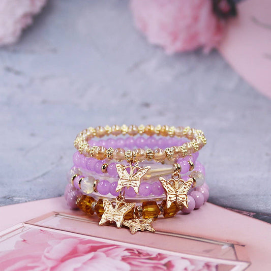 Bohemian Crystal Butterfly Elastic Bracelet in Purple