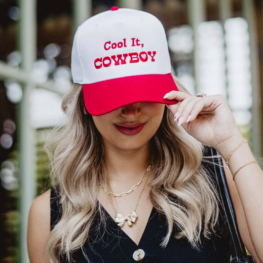 Cool it, Cowboy Heart Two-Toned Vintage Hat: Red and White