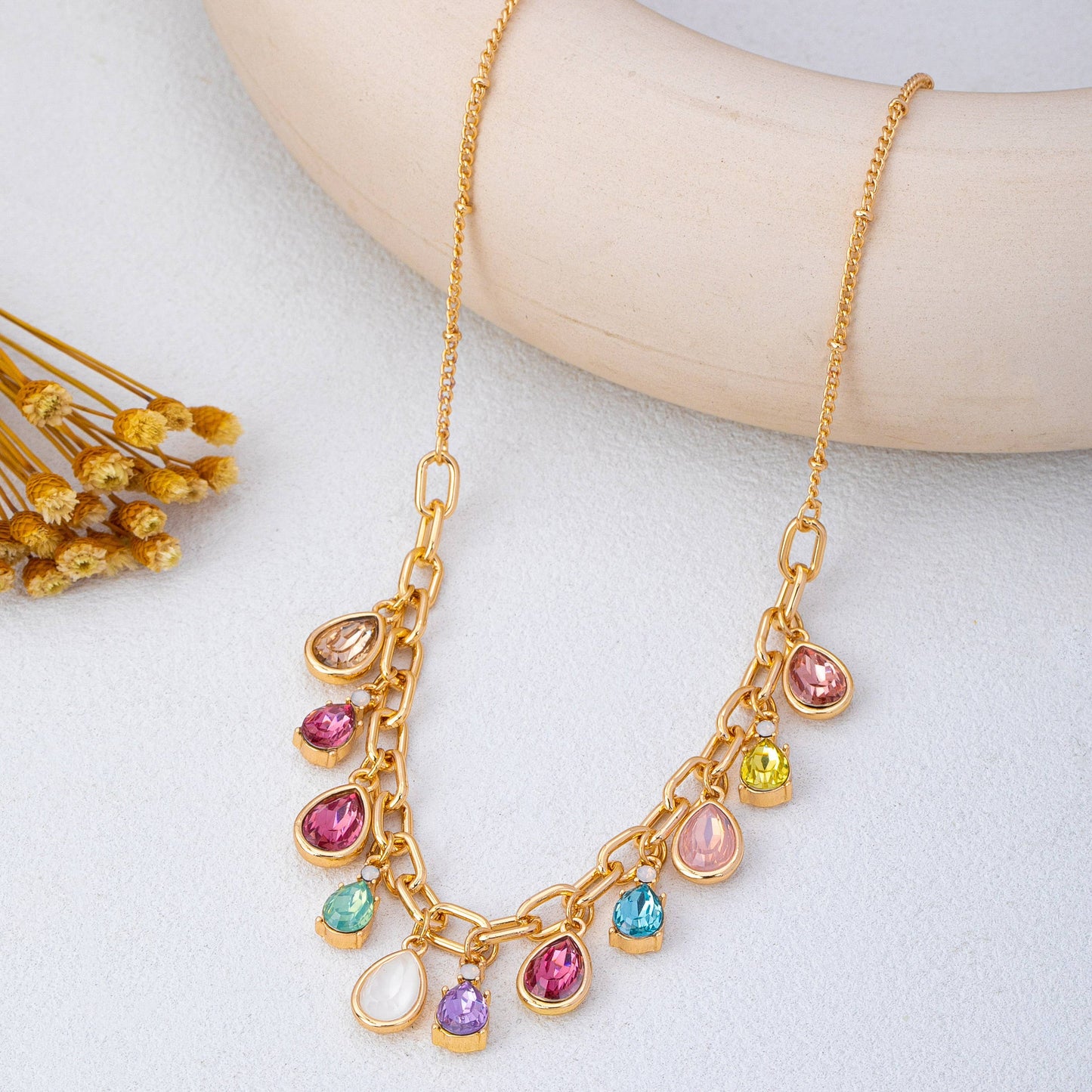 Multicolor Teardrop Crystal Charm Necklace