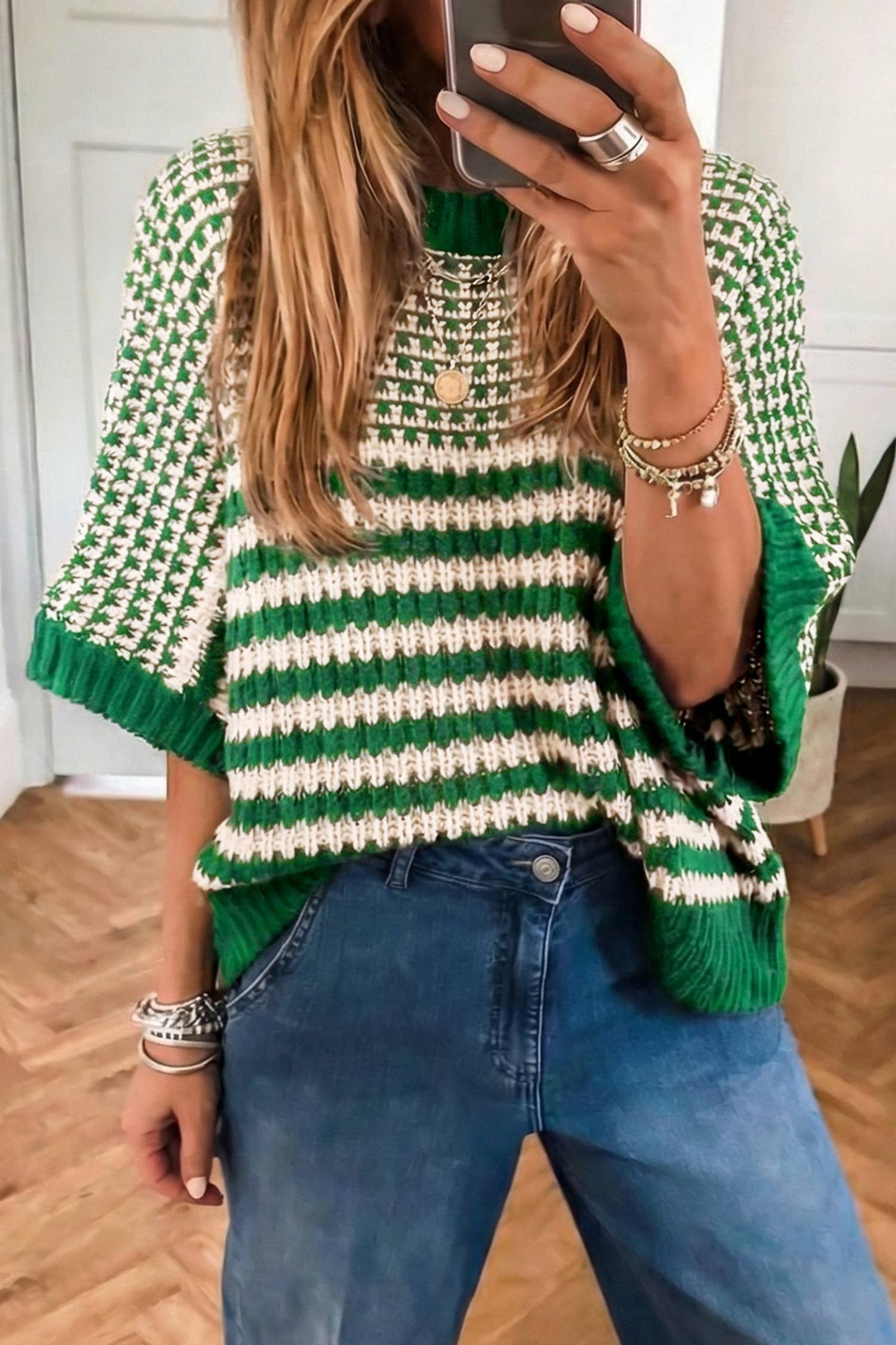 LDC Spring 2026 3/4 Draped Sleeve Slouchy Sweater | Green Stripe