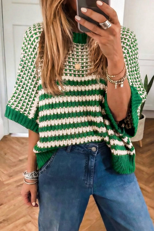 LDC Spring 2026 3/4 Draped Sleeve Slouchy Sweater | Green Stripe