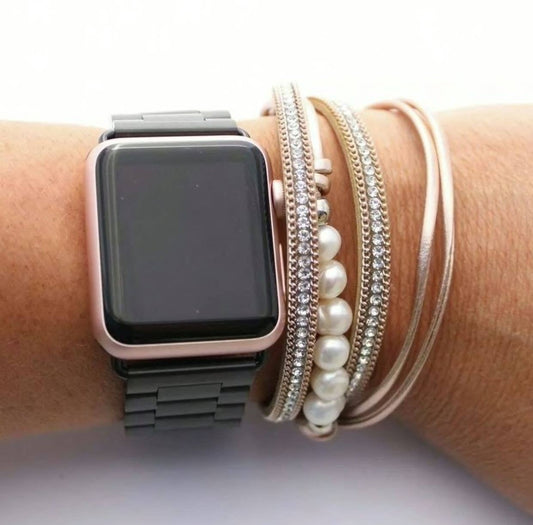 Pearl Wrap Crystal Bracelets: Rose Gold