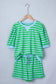 LDC Stripe Spring Puff Sleeve Shirt Matching Shorts Set: Green Stripe