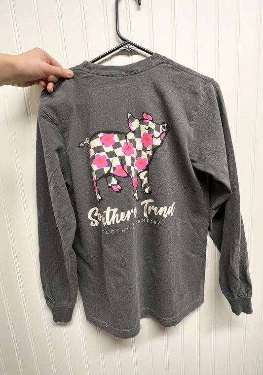 Floral Check Pig Long Sleeve