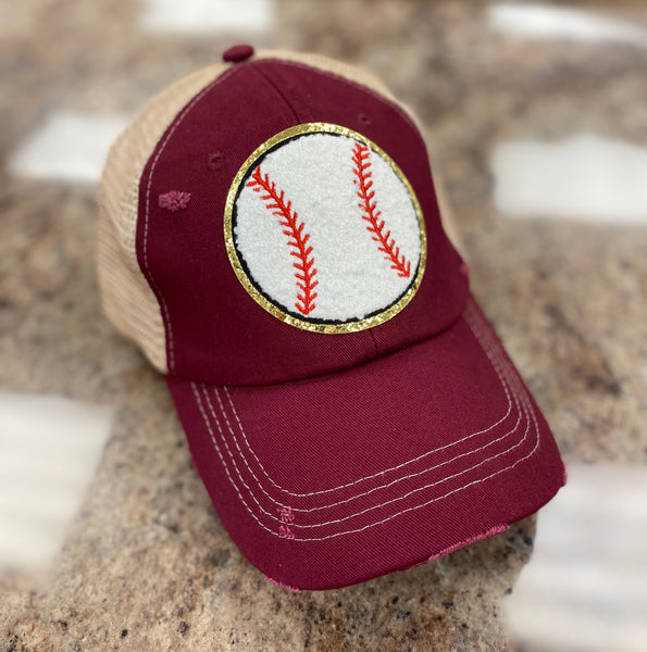 Maroon Baseball Ideal Chenille Vintage Hat