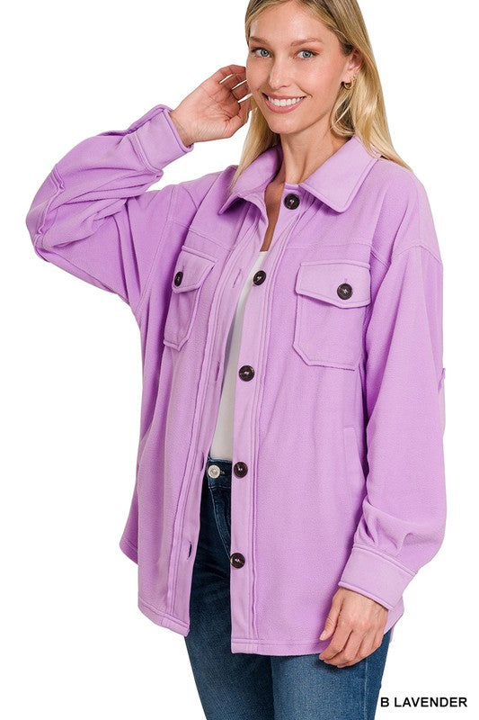 Basic Fleece Shacket in Lavender
