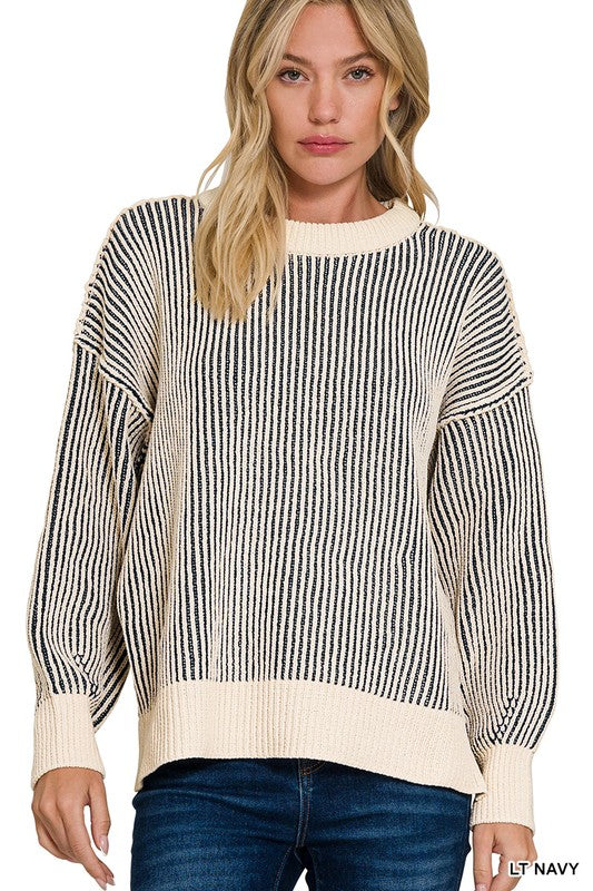 Navy Two Tone Crewneck Sweater