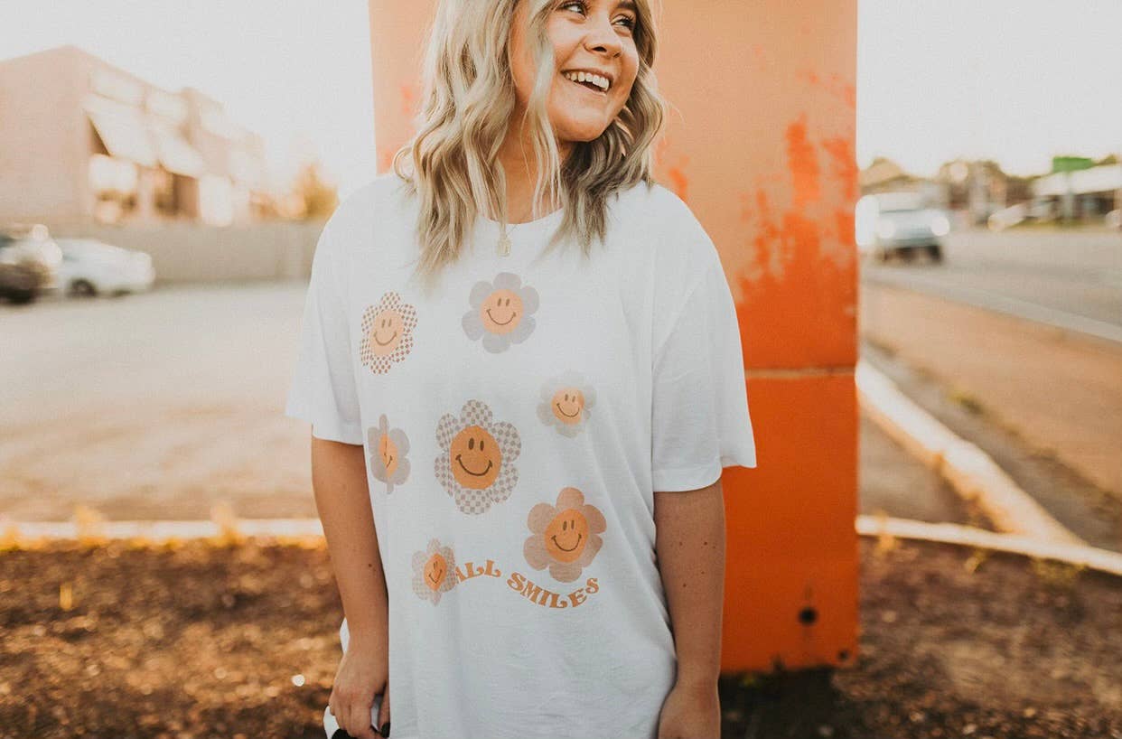 All Smiles- Checkered Smiley Tee