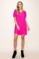 Hot Pink Puff Sleeve Dress with Pockets