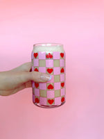 Checkered Hearts Beer Can Glass
