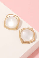 Square Link Round Resin Stud Earrings White