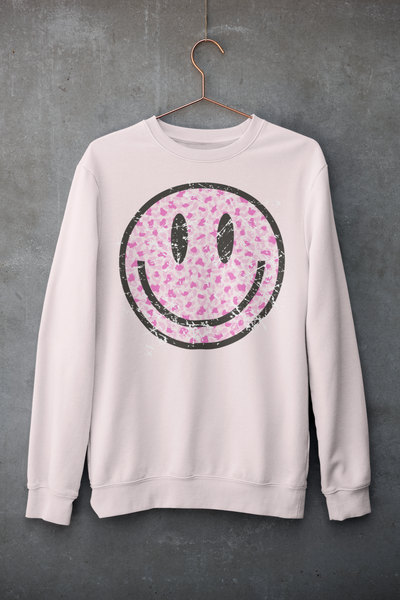 Smiley Leopard Long Sleeve Soft Pink Sweatshirt