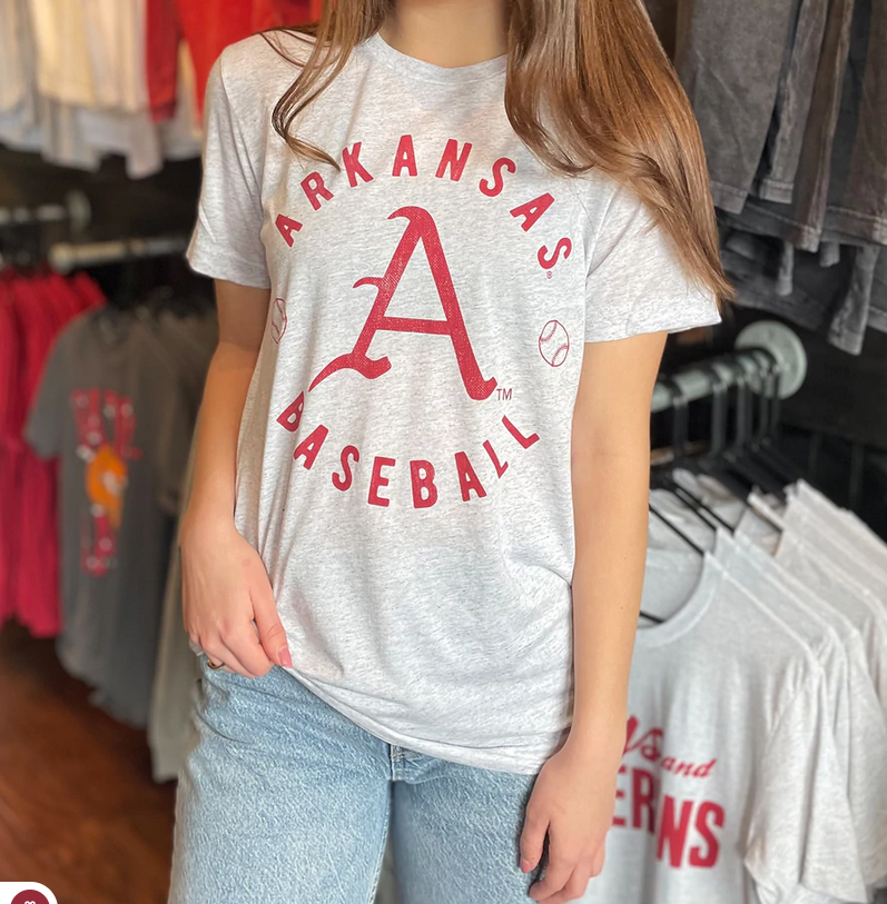 ST Light Grey Arkansas Baseball Short Sleeve