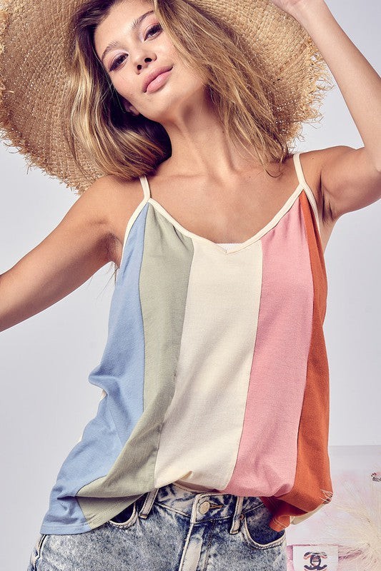 Color Block Knit Cami - Blue/Sage/Mauve/Brick