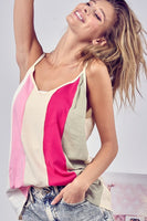 Color Block Knit Cami - Ivory/Pink/Fuchsia/Sage