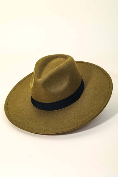 Flat Western Wide Brim Ribbon Hat - Olive