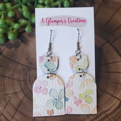Summer Watercolor Floral Dangle Leather Earrings