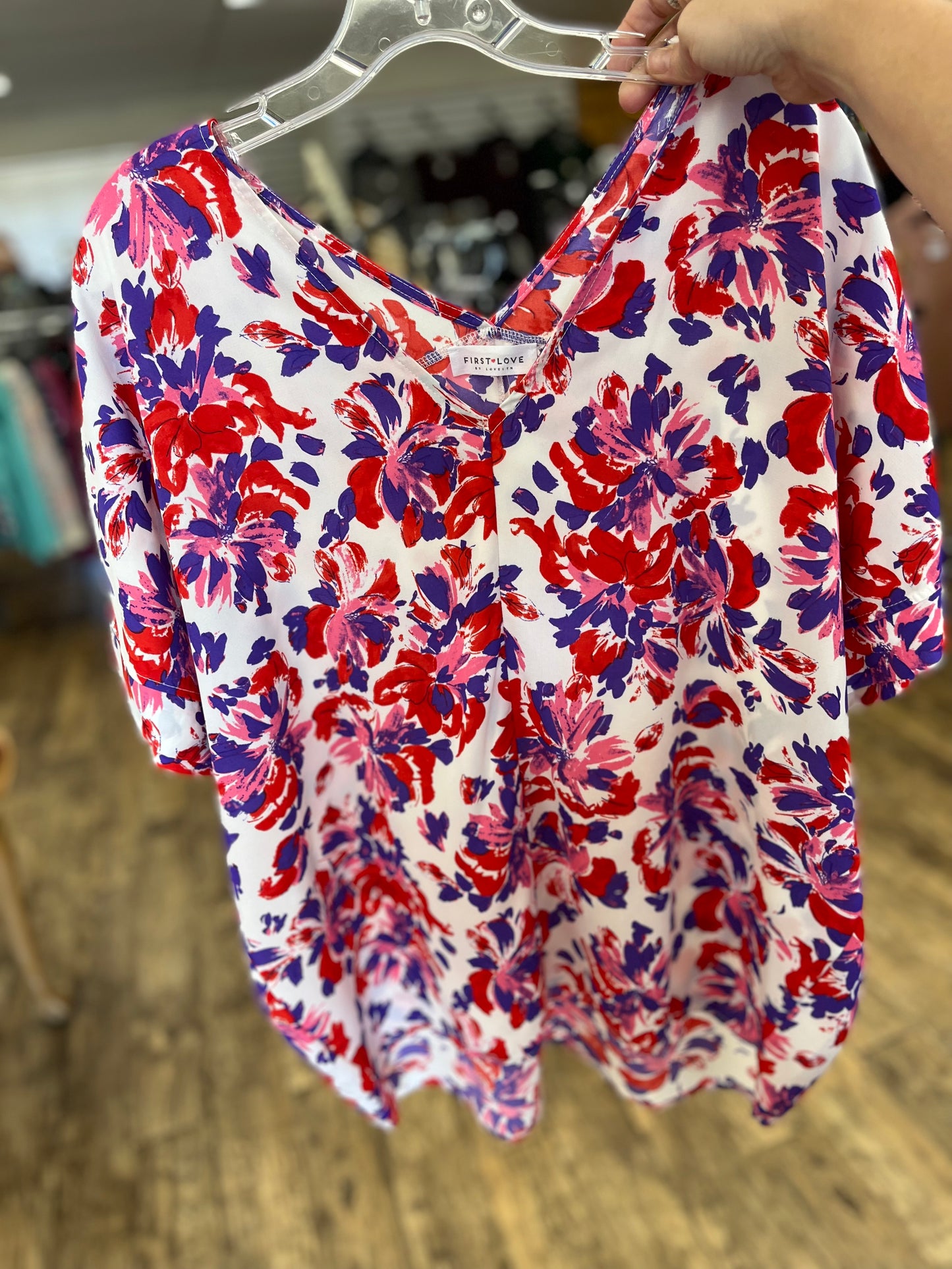 Floral Print Short Sleeve V Neck