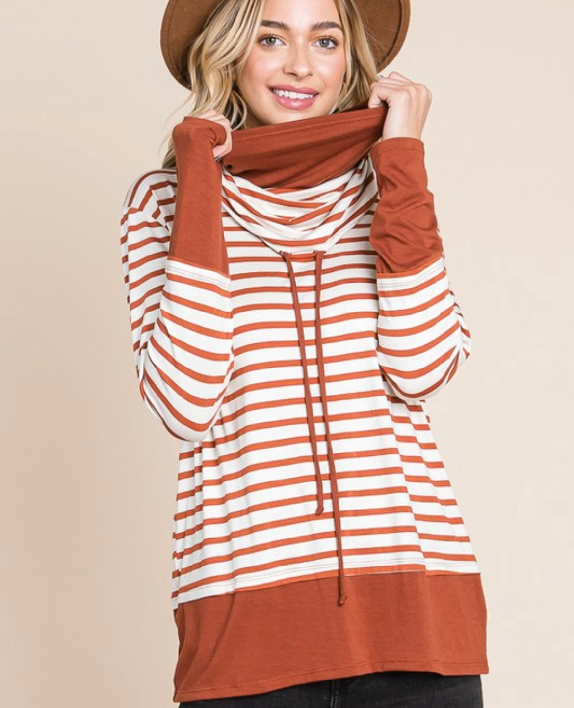 Ginger Striped Turtleneck Long Sleeve Top