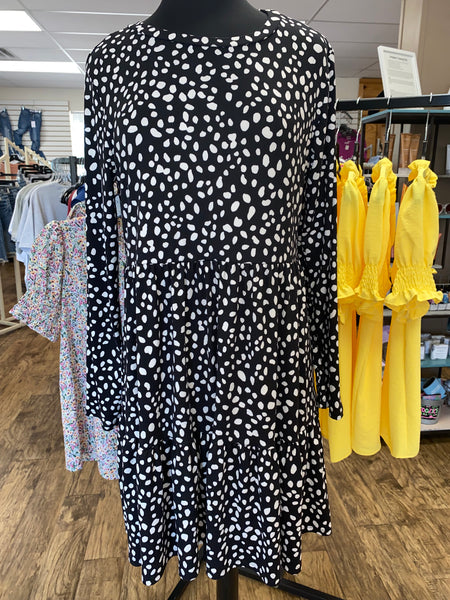 Black Long Sleeve Leopard Print Dress