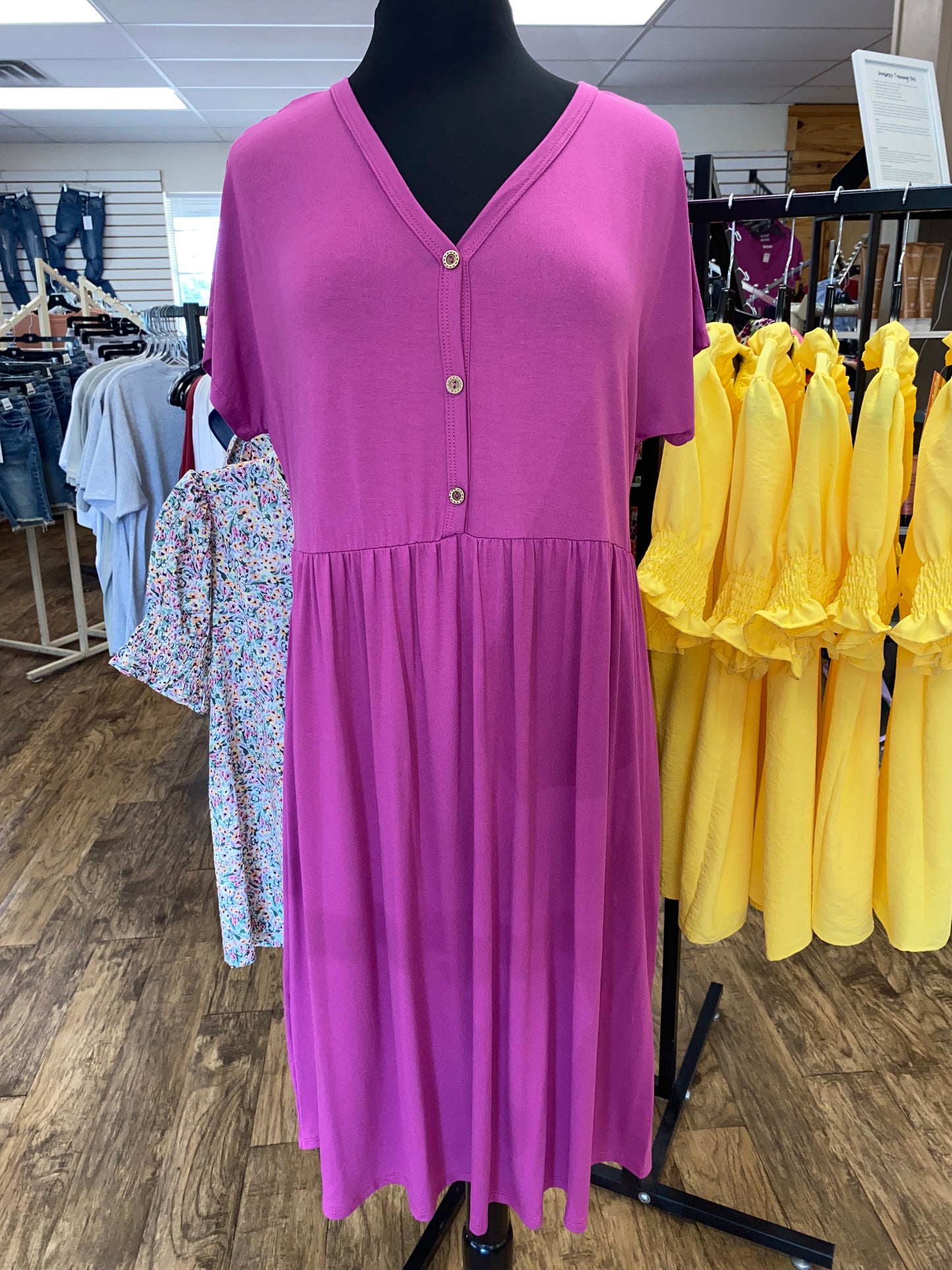 Magenta Dress with button detail