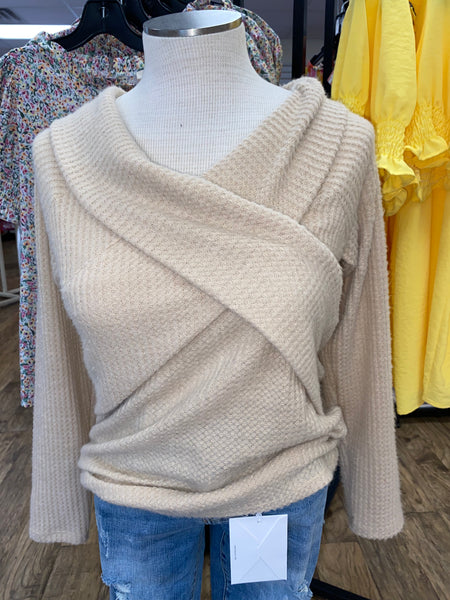 Taupe Waffle Knit Off Shoulder Top