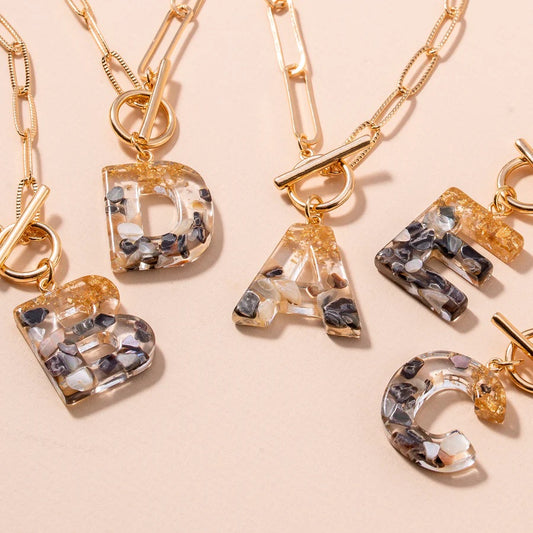 Acetate Initial Charm Bracelet - Black