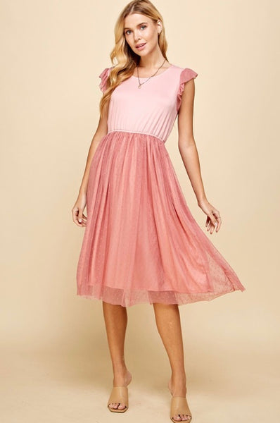 Pink Ruffle Sleeve Tule Dress