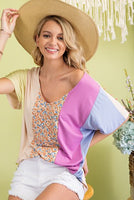 Multi Colored Short Sleeve With Ditsy Floral Center