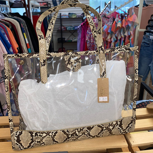 Clear PVC Purse/Tote - brown snake print