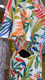 Cutout waist butterfly sleeve dress - tropical print