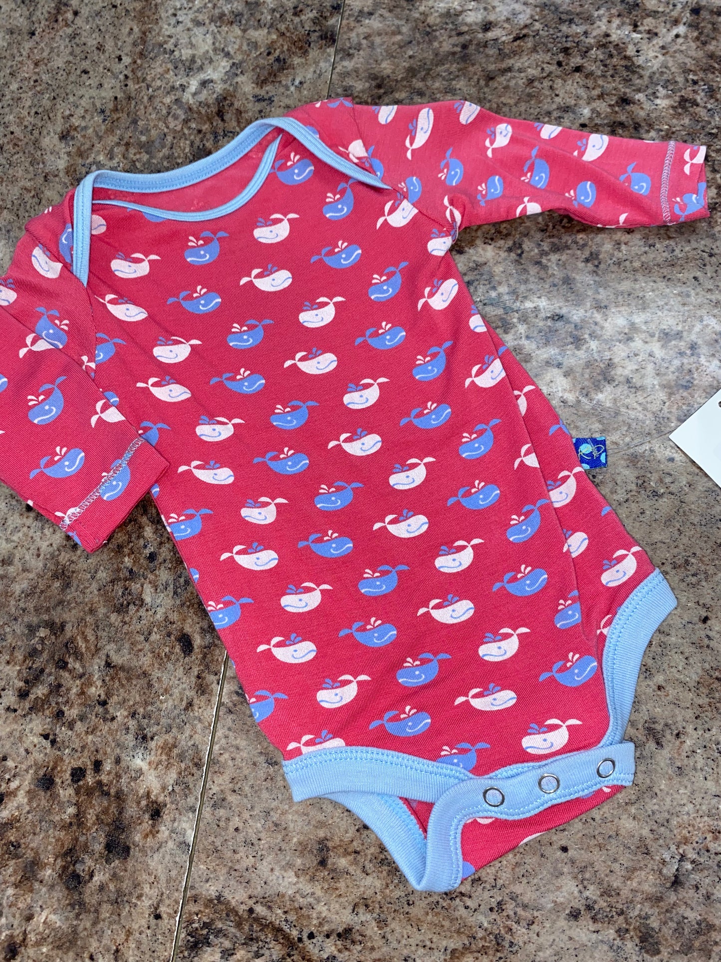 Pink Long Sleeve Whale Print Onesie