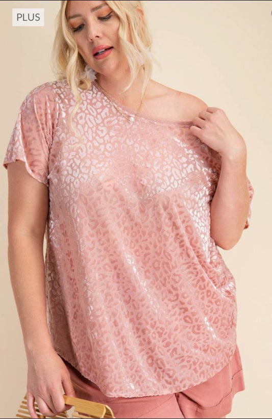 Blush Leopard Burn-Out Top (Plus Size)