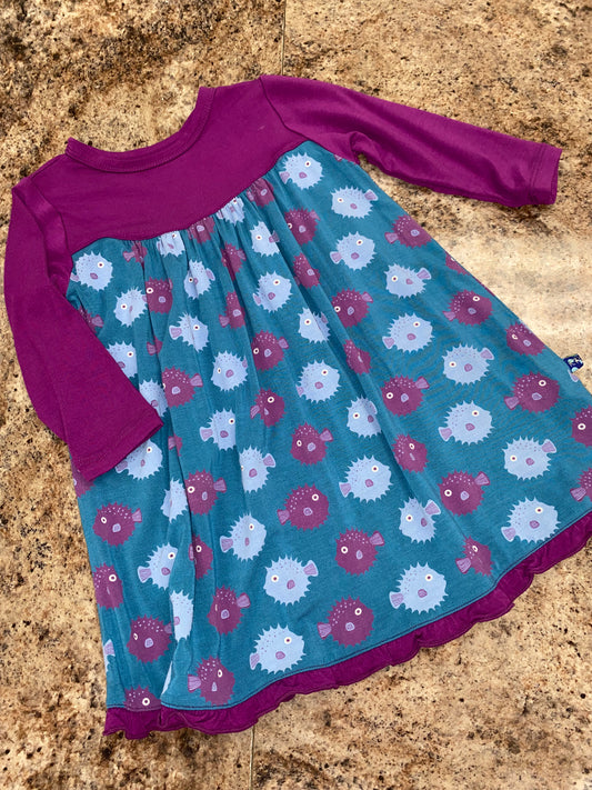 Long Sleeve Swing Dress Seagrass Puffer 12-18m.