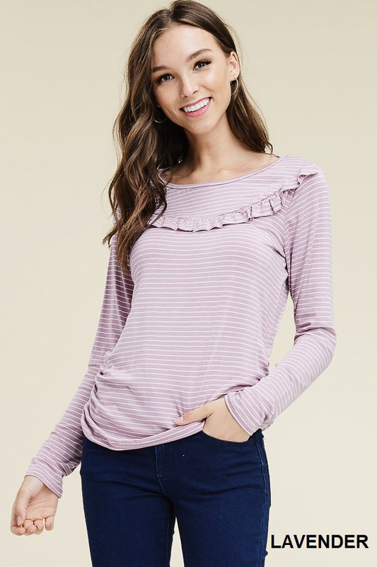 Lavender & Striped Long Sleeve w/ Ruffle Neck